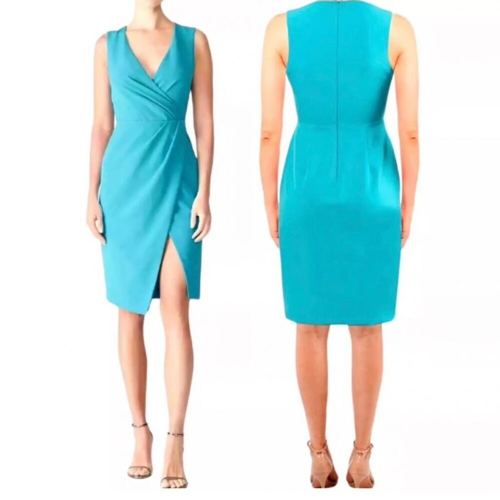 Black Halo Turquoise Blue Nora Sleeveless Faux-Wrap Sheath Dress Size 6